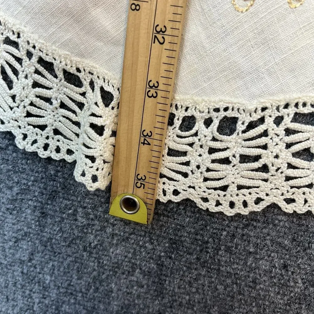 Vintage Embroidered Butterfly Doily Lace Edge Linen Table Topper Hand Made